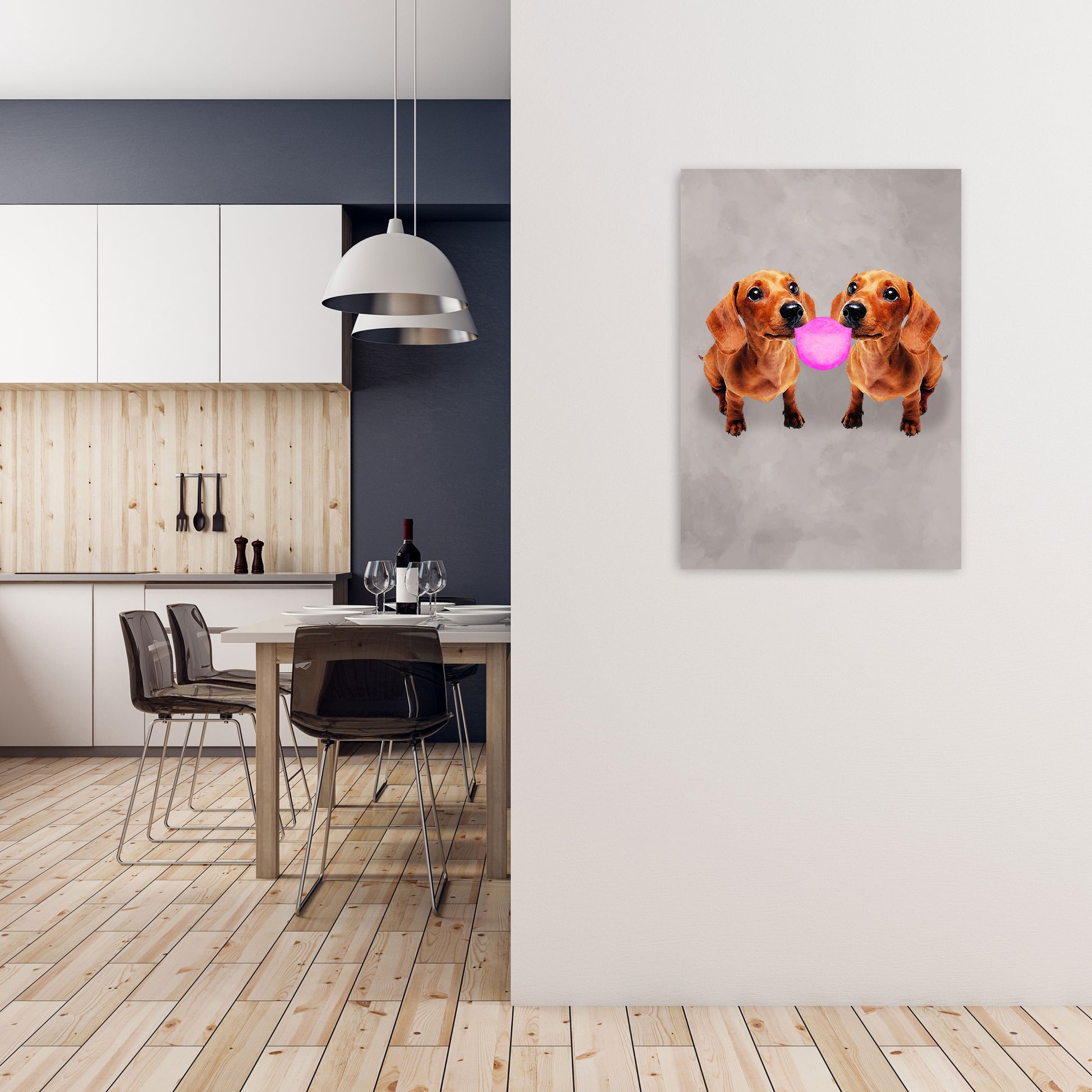 Daschunds With Chewinggum Art Print by Coco Deparis A1 Black Frame