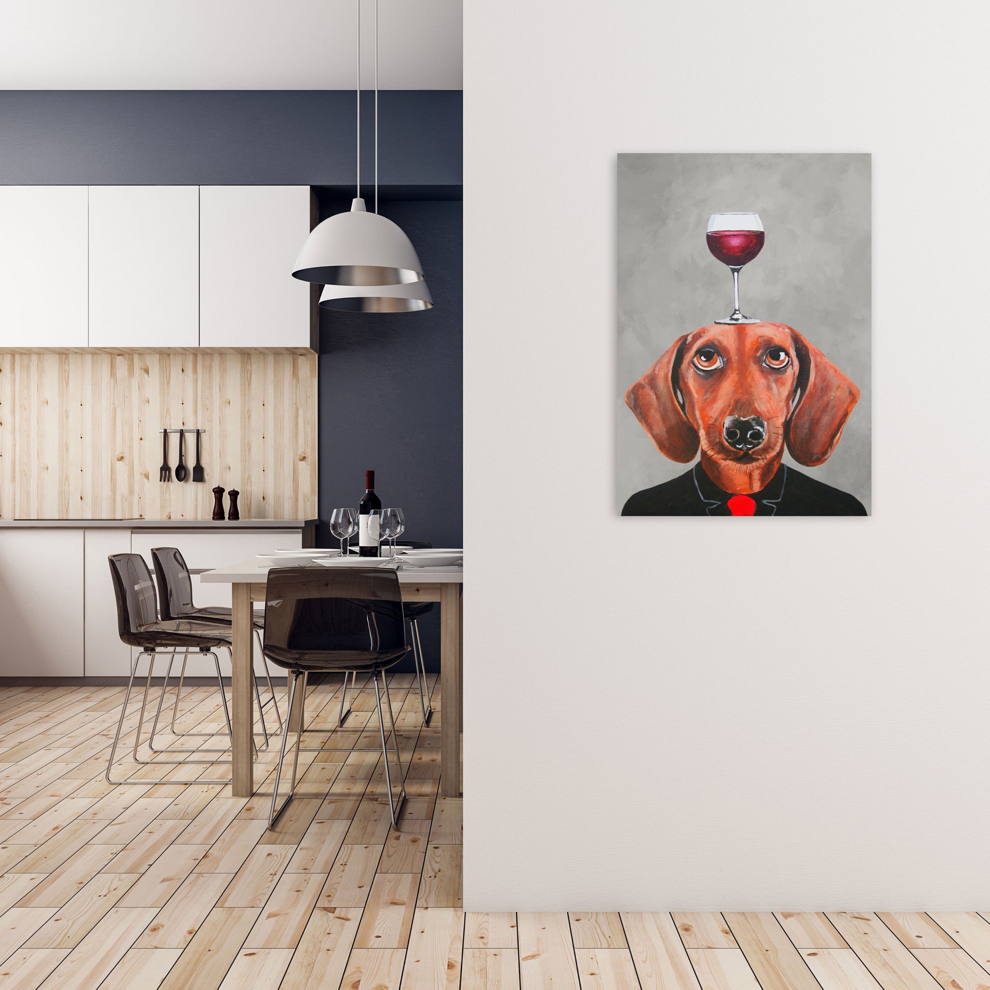 Daschund With Wineglass Art Print by Coco Deparis A1 Black Frame