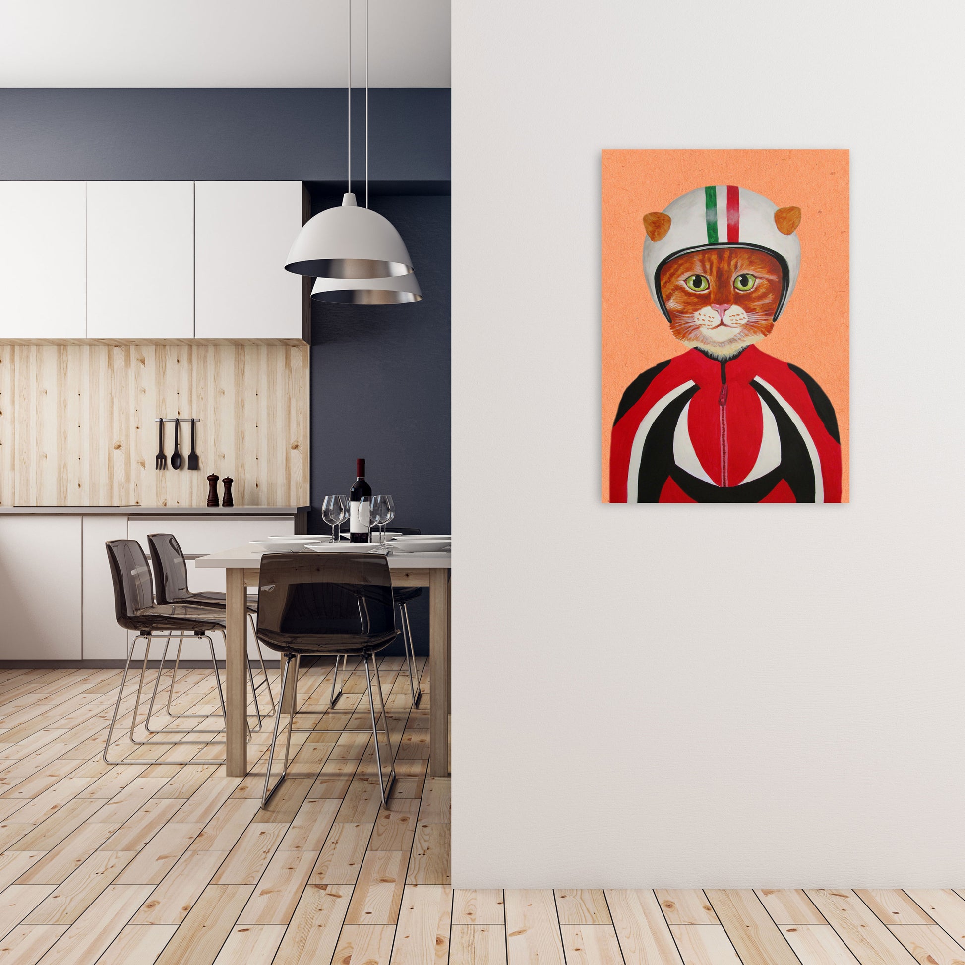 Cat With Helmet Art Print by Coco Deparis A1 Black Frame