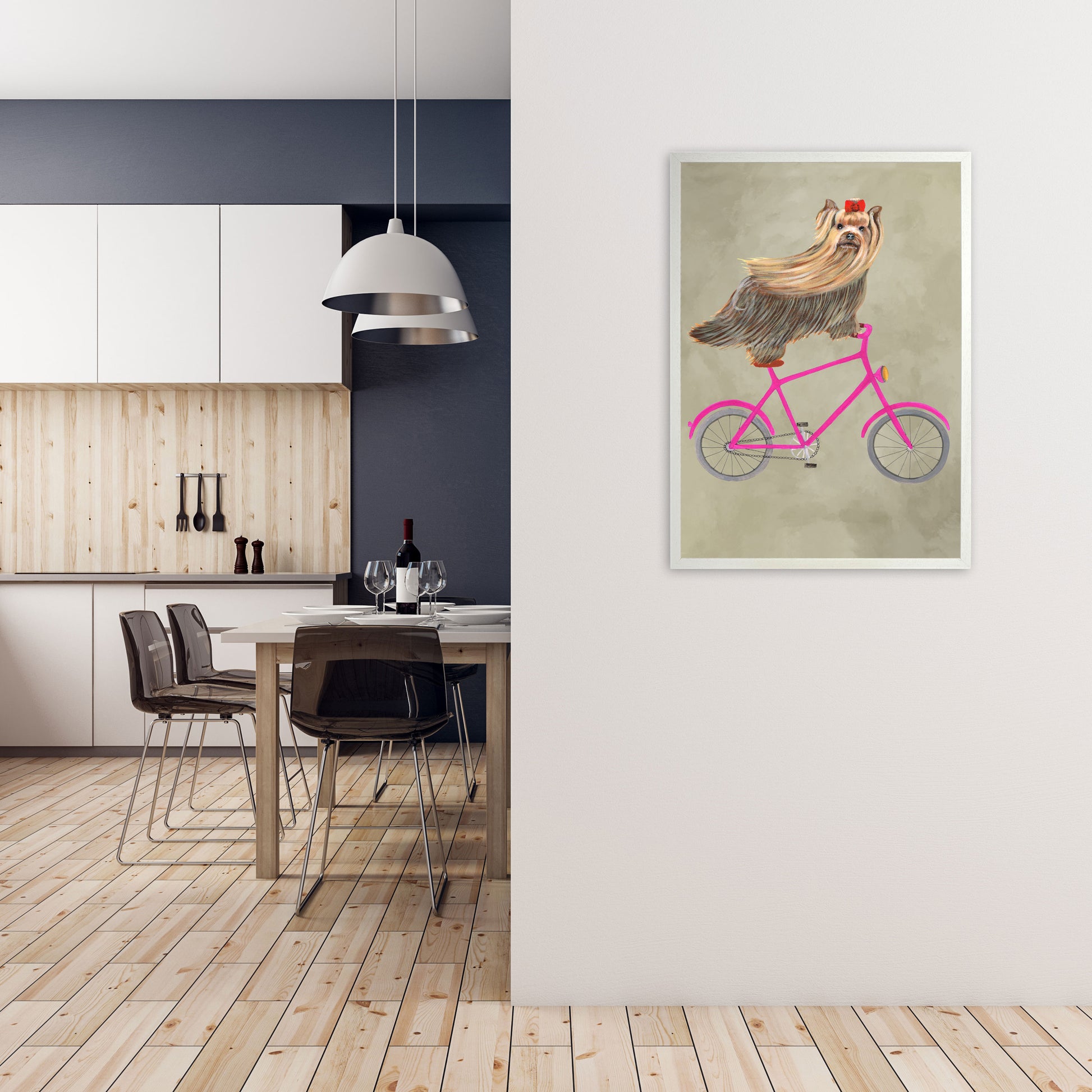 Yorkshire On Bicycle Art Print by Coco Deparis A1 Oak Frame