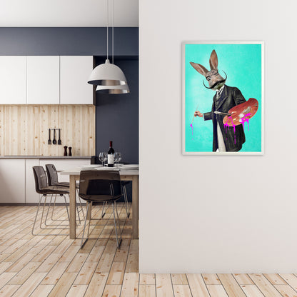 Rabbit Painter Art Print by Coco Deparis A1 Oak Frame