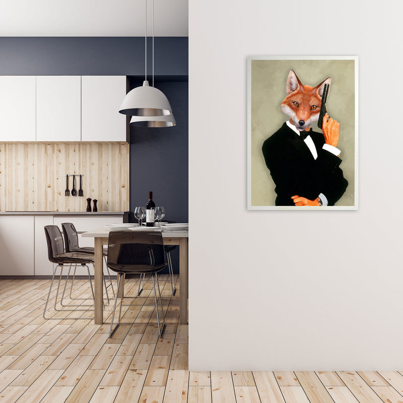 James Bond Fox Art Print by Coco Deparis A1 Oak Frame