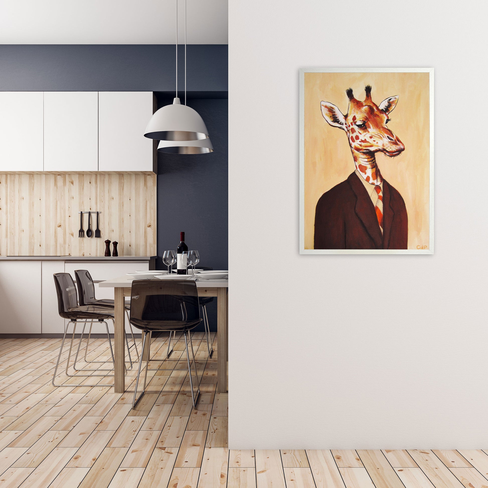 Giraffe 01 Art Print by Coco Deparis A1 Oak Frame