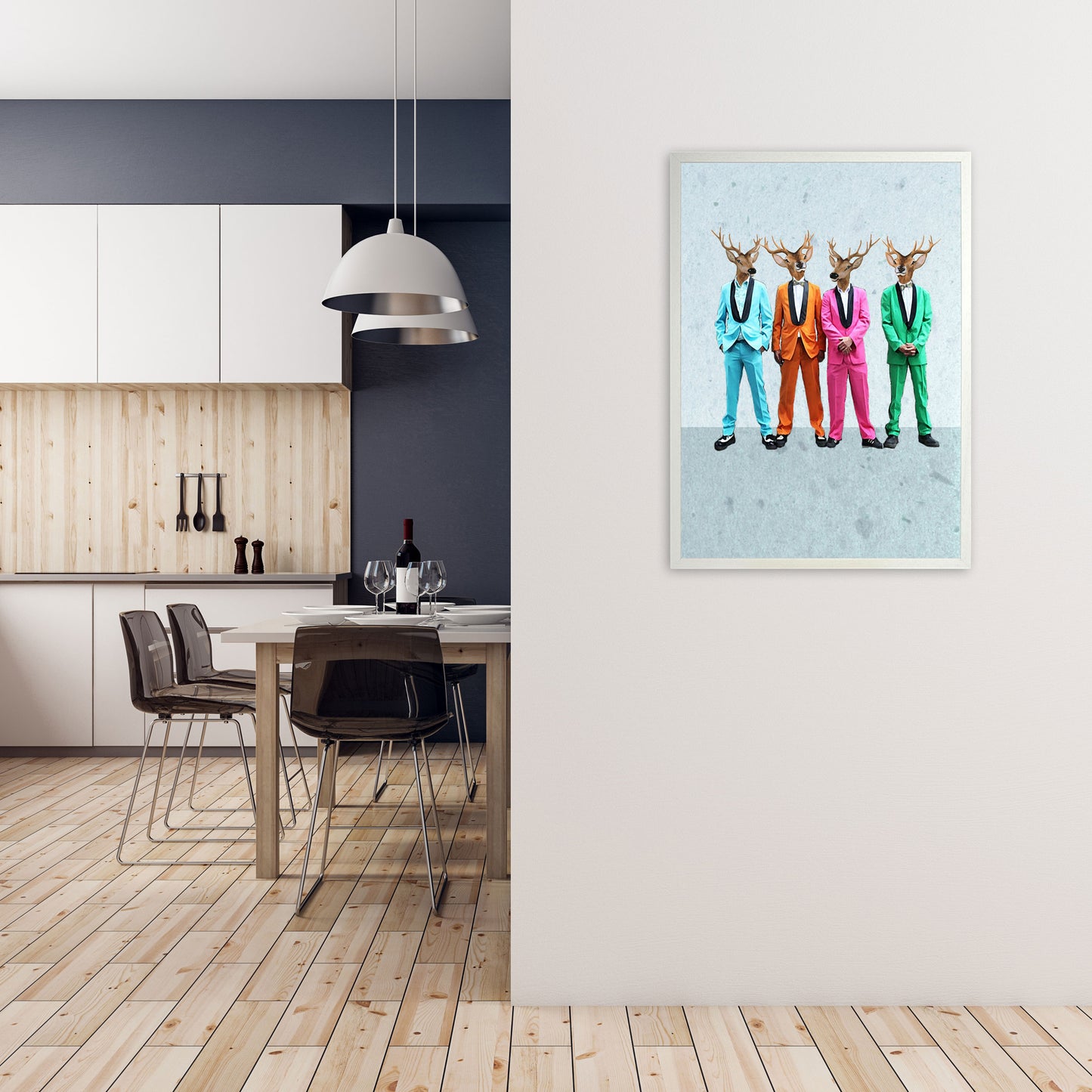 Deer Rock And Roll 2 Art Print by Coco Deparis A1 Oak Frame