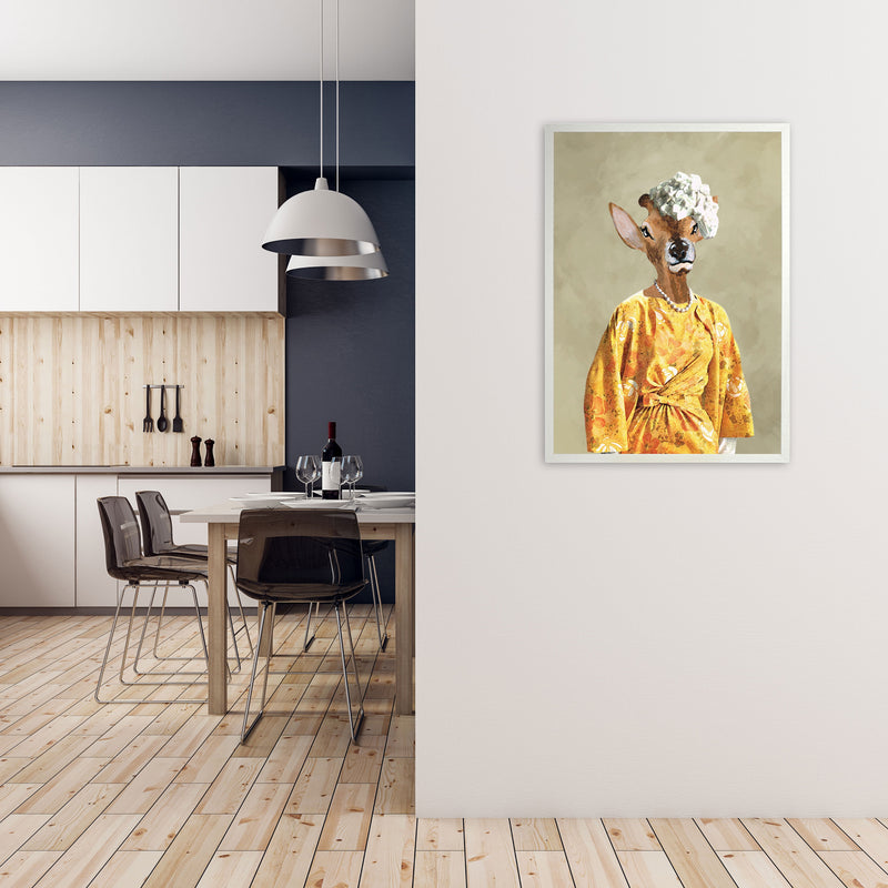 Deer Sixties Woman Art Print by Coco Deparis A1 Oak Frame