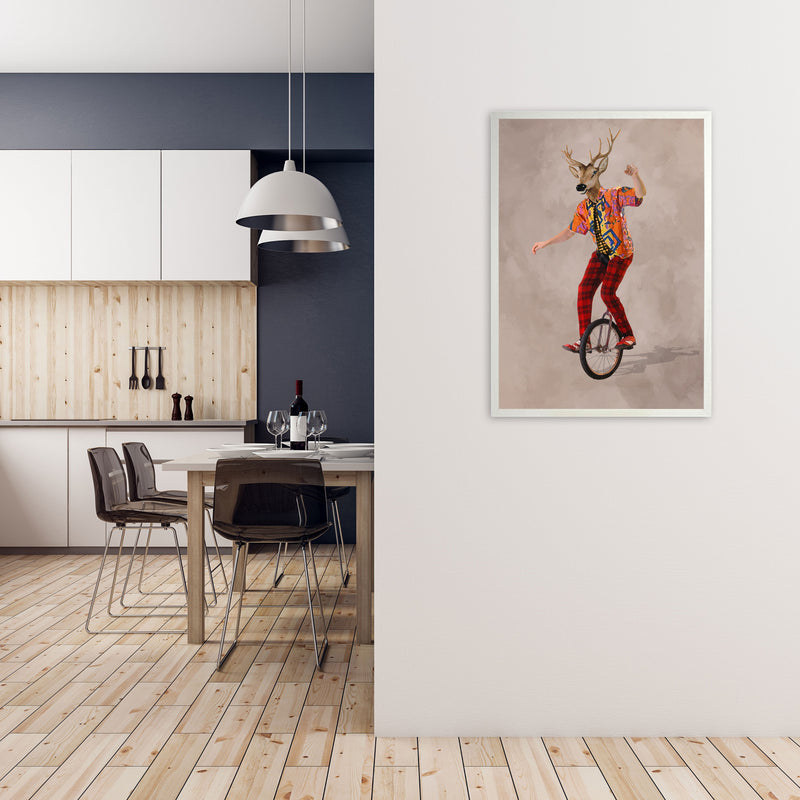 Deer On One Wheel Art Print by Coco Deparis A1 Oak Frame