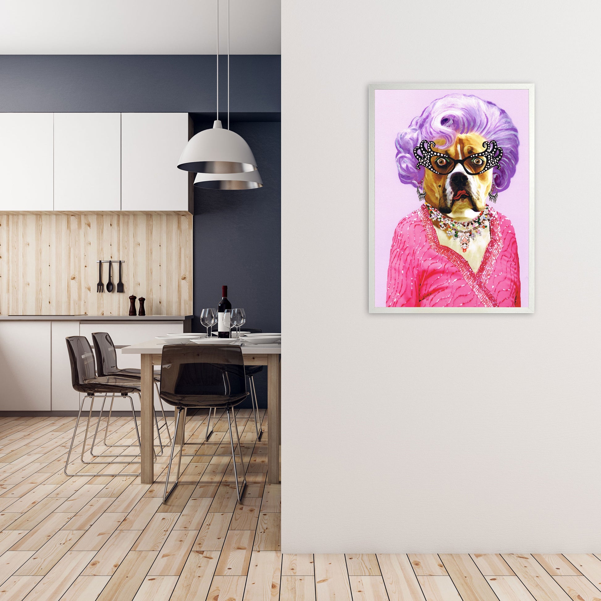 Dame Edna Art Print by Coco Deparis A1 Oak Frame