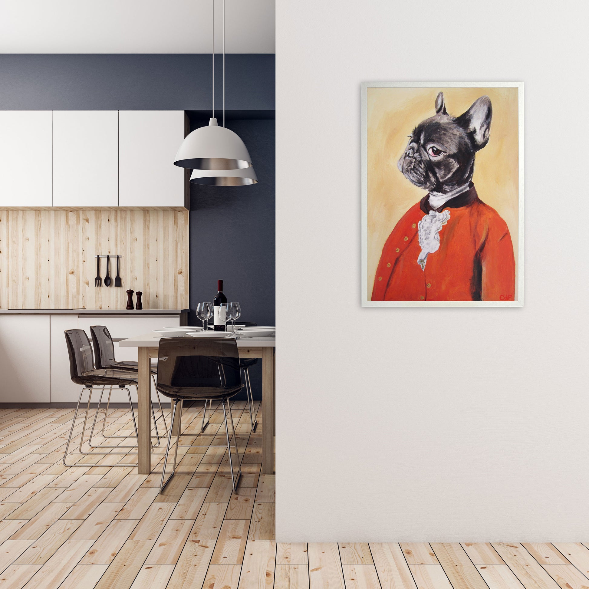 Bulldog 02 Art Print by Coco Deparis A1 Oak Frame