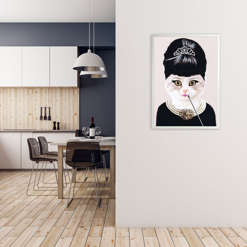 Audrey Hepburn Cat Art Print by Coco Deparis A1 Oak Frame