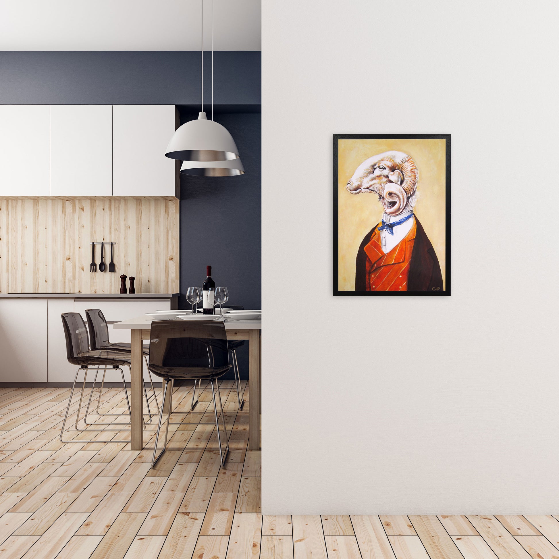 Ram Art Print by Coco Deparis A2 White Frame