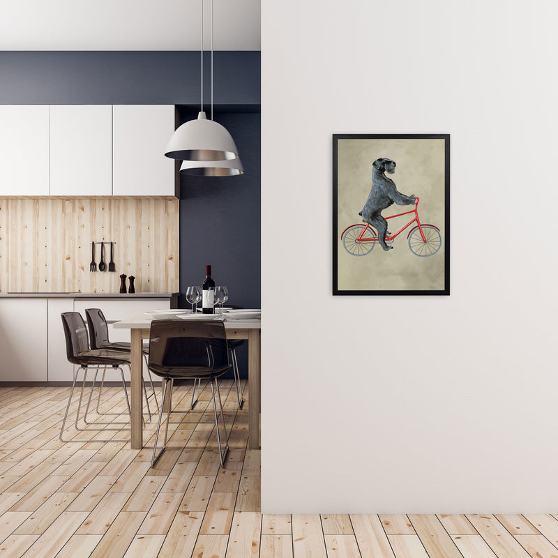 Schnauzer On Bicycle Art Print by Coco Deparis A2 White Frame