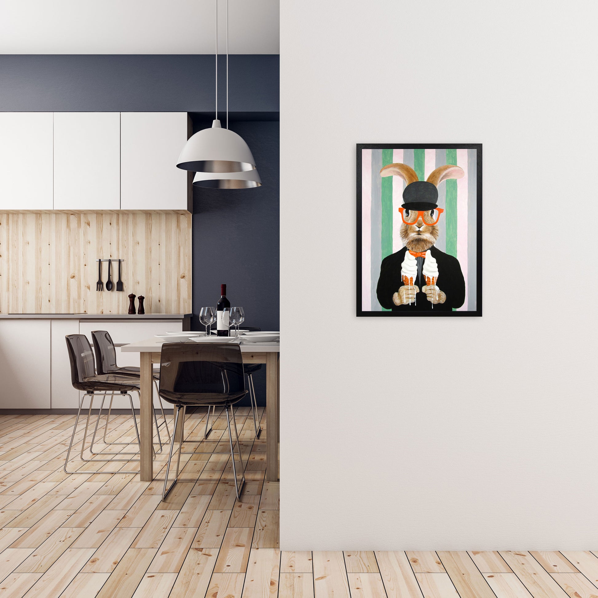 Rabbit With Melting Ice-Creams Art Print by Coco Deparis A2 White Frame