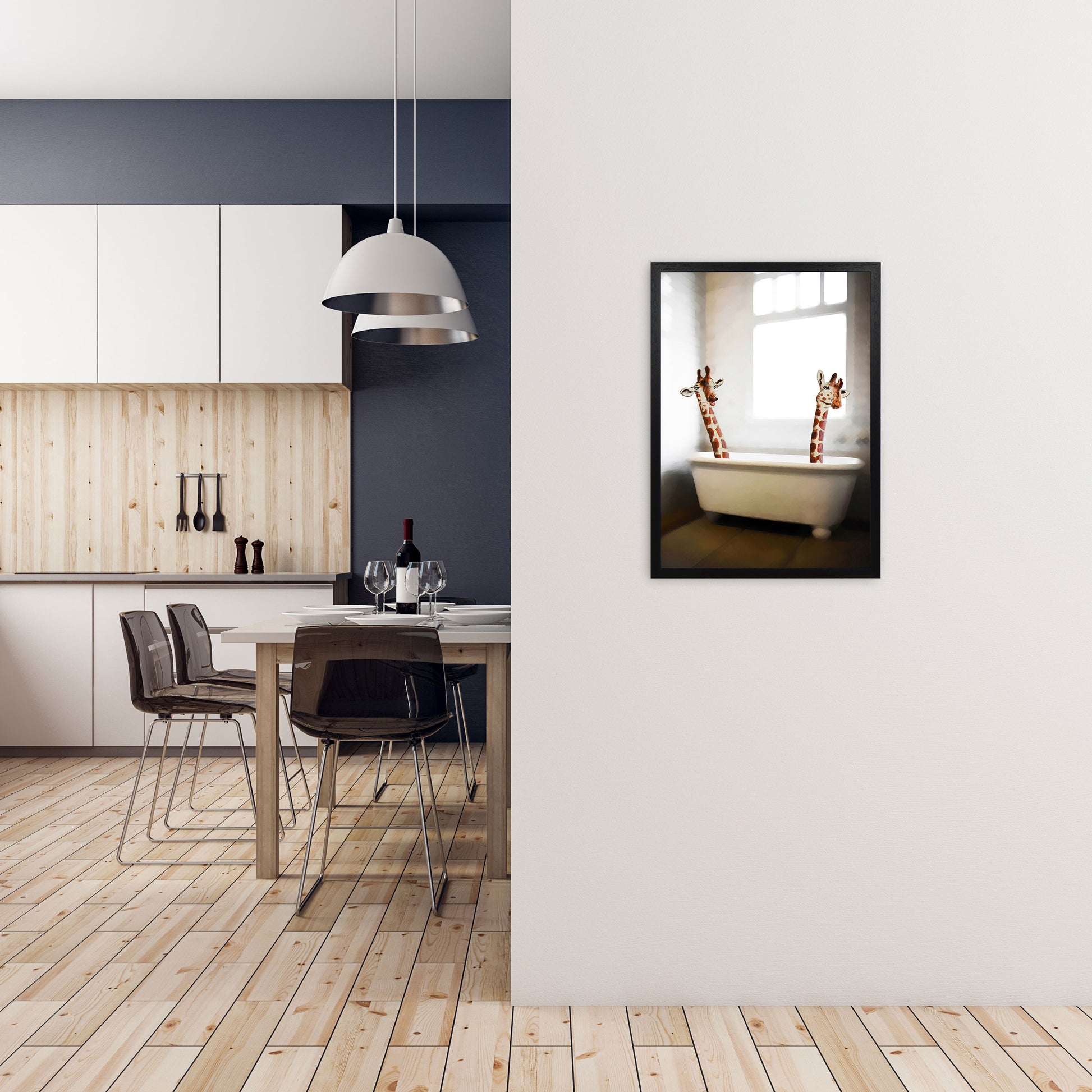 Giraffes In Bathtube Art Print by Coco Deparis A2 White Frame