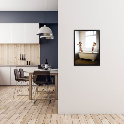 Giraffes In Bathtube Art Print by Coco Deparis A2 White Frame