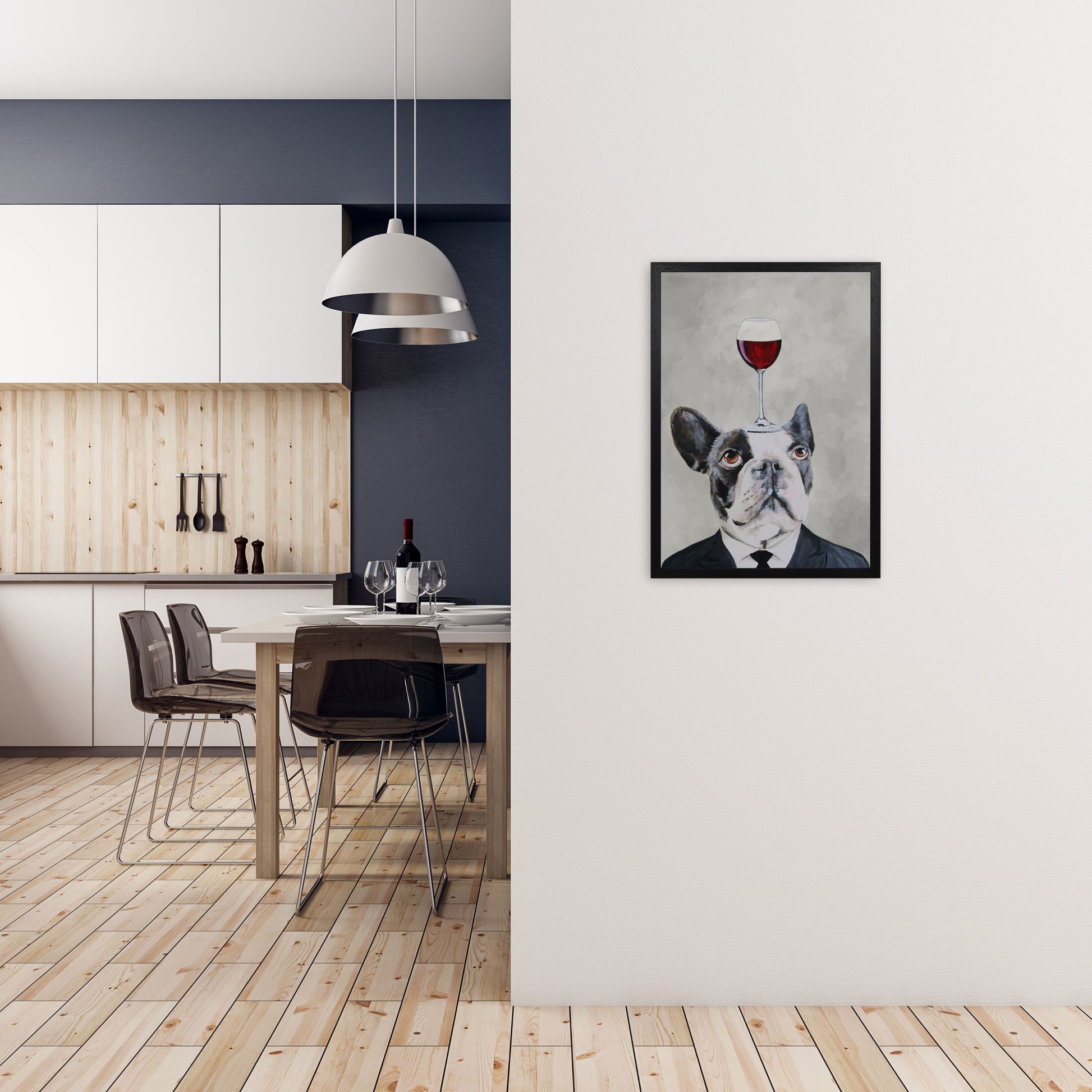 French Bulldog With Wineglass Art Print by Coco Deparis A2 White Frame
