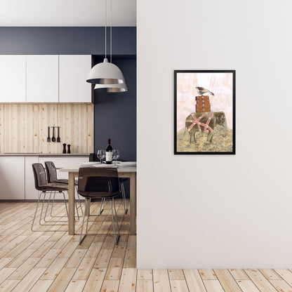 Elephant With Goose Art Print by Coco Deparis A2 White Frame