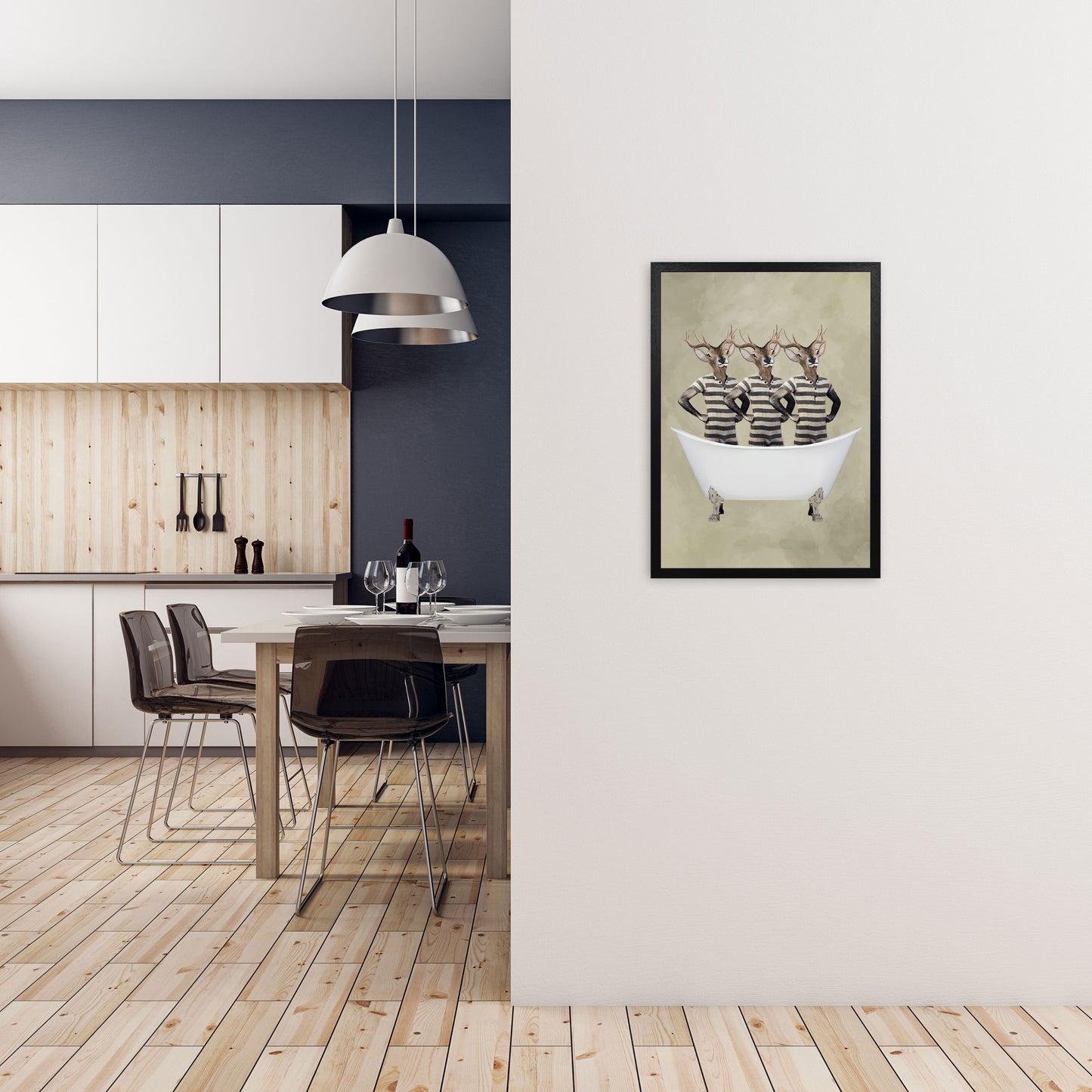 Deers In Bathtub Art Print by Coco Deparis A2 White Frame