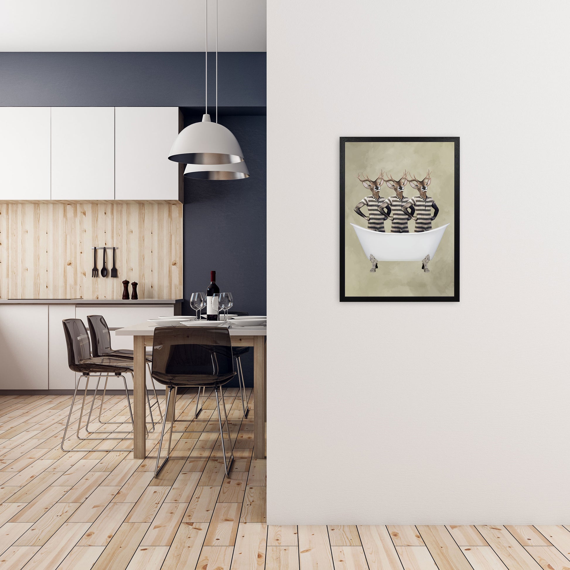 Deers In Bathtub Art Print by Coco Deparis A2 White Frame