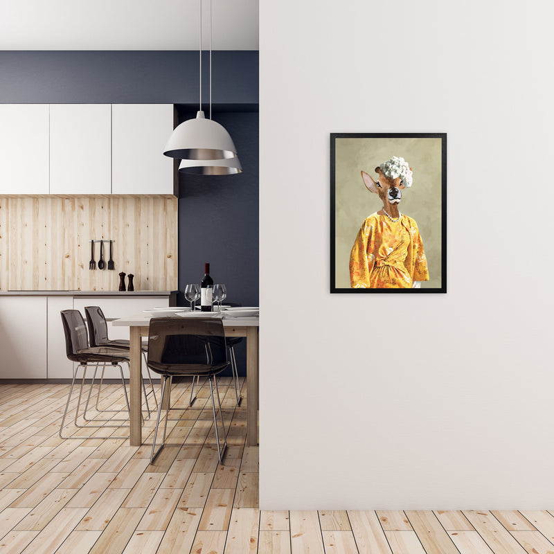 Deer Sixties Woman Art Print by Coco Deparis A2 White Frame