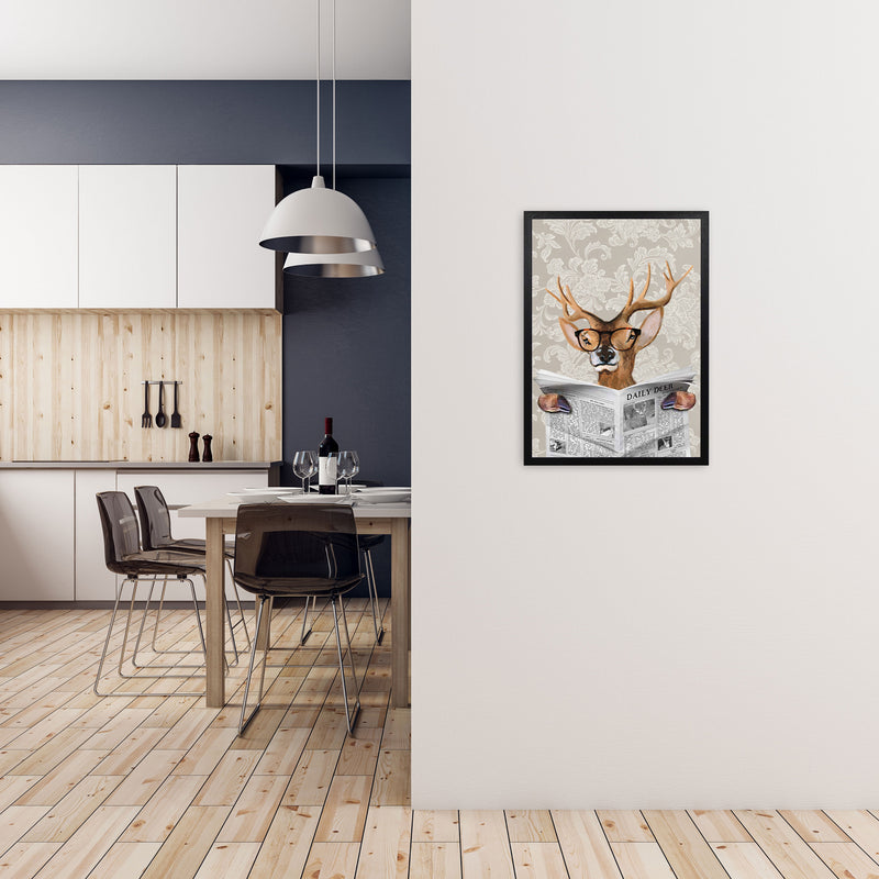 Deer Reading Newspaper Art Print by Coco Deparis A2 White Frame