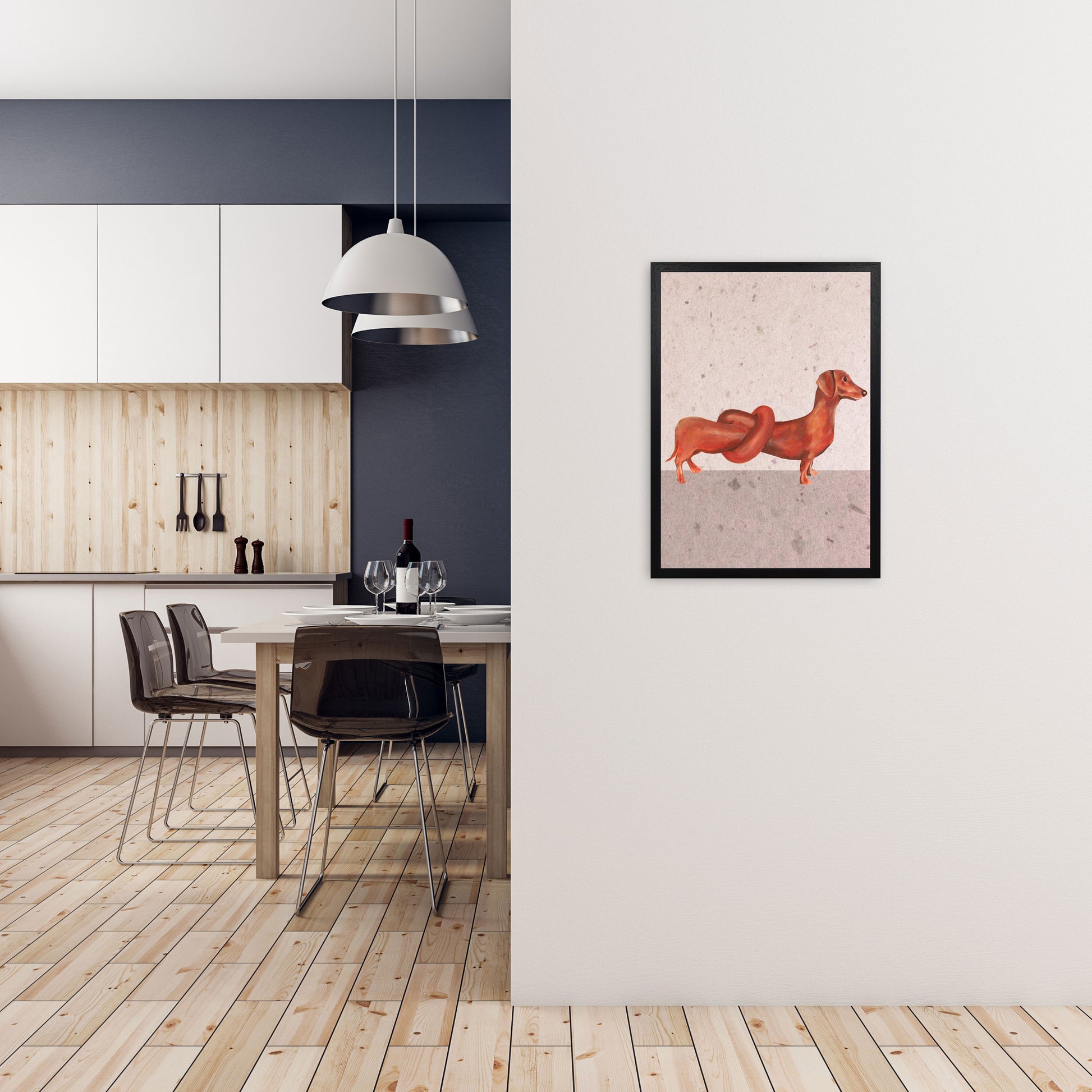 Daschund Knotted Art Print by Coco Deparis A2 White Frame