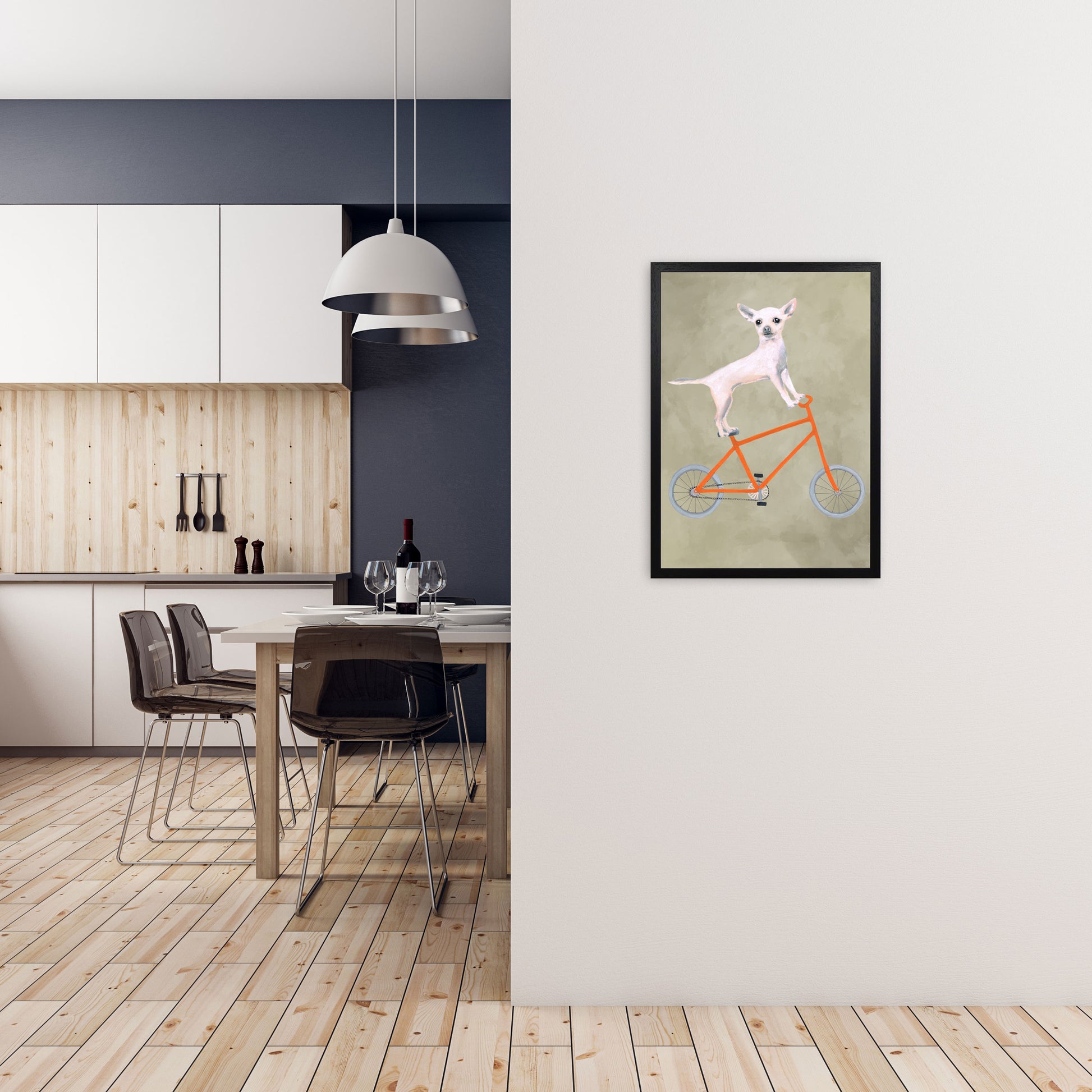 Chihuahua On Bicycle Art Print by Coco Deparis A2 White Frame