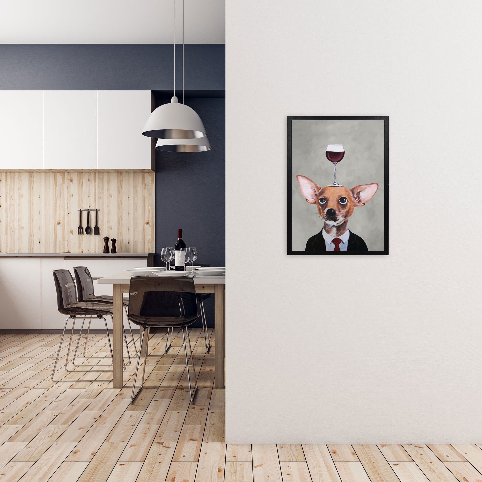 Chihuahua With Wineglass Art Print by Coco Deparis A2 White Frame
