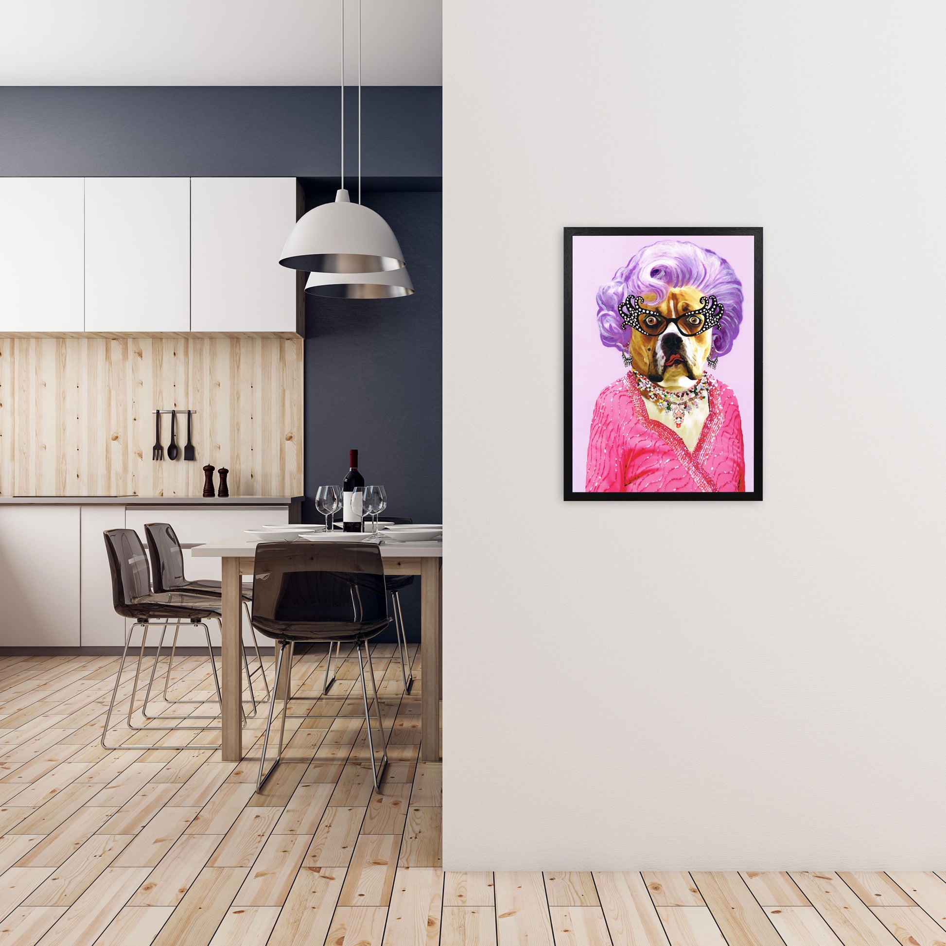 Dame Edna Art Print by Coco Deparis A2 White Frame