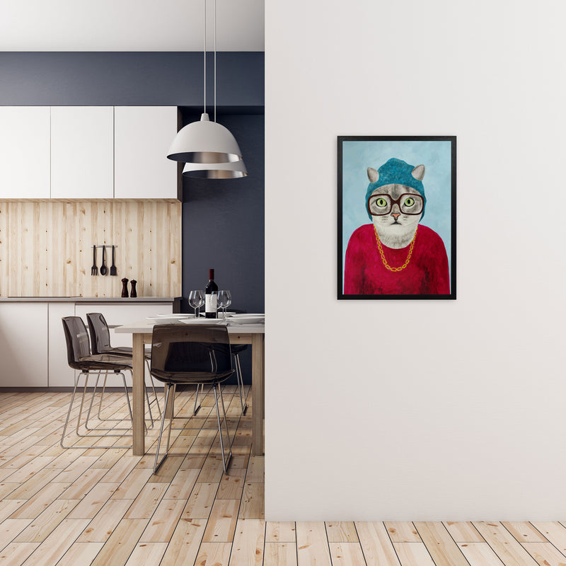 Cat Rapper Art Print by Coco Deparis A2 White Frame