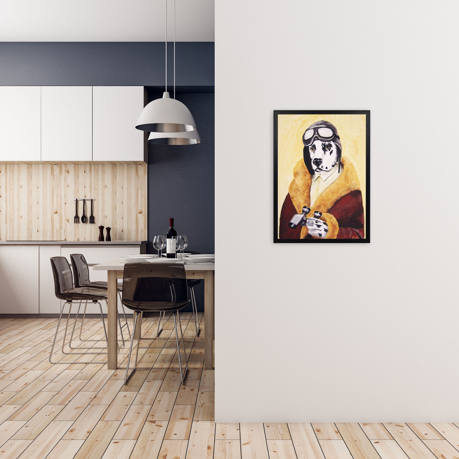 Dalmatian Pilote Art Print by Coco Deparis A2 White Frame