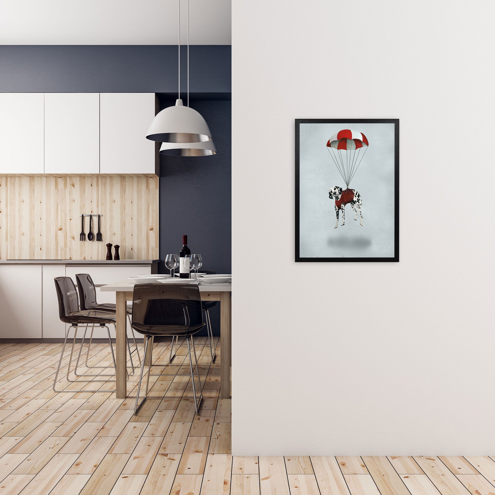 Dalmatian Parachute Art Print by Coco Deparis A2 White Frame