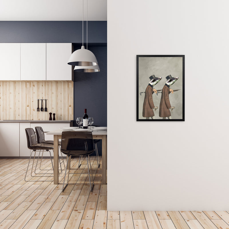 Badgers With Umbrellas Art Print by Coco Deparis A2 White Frame