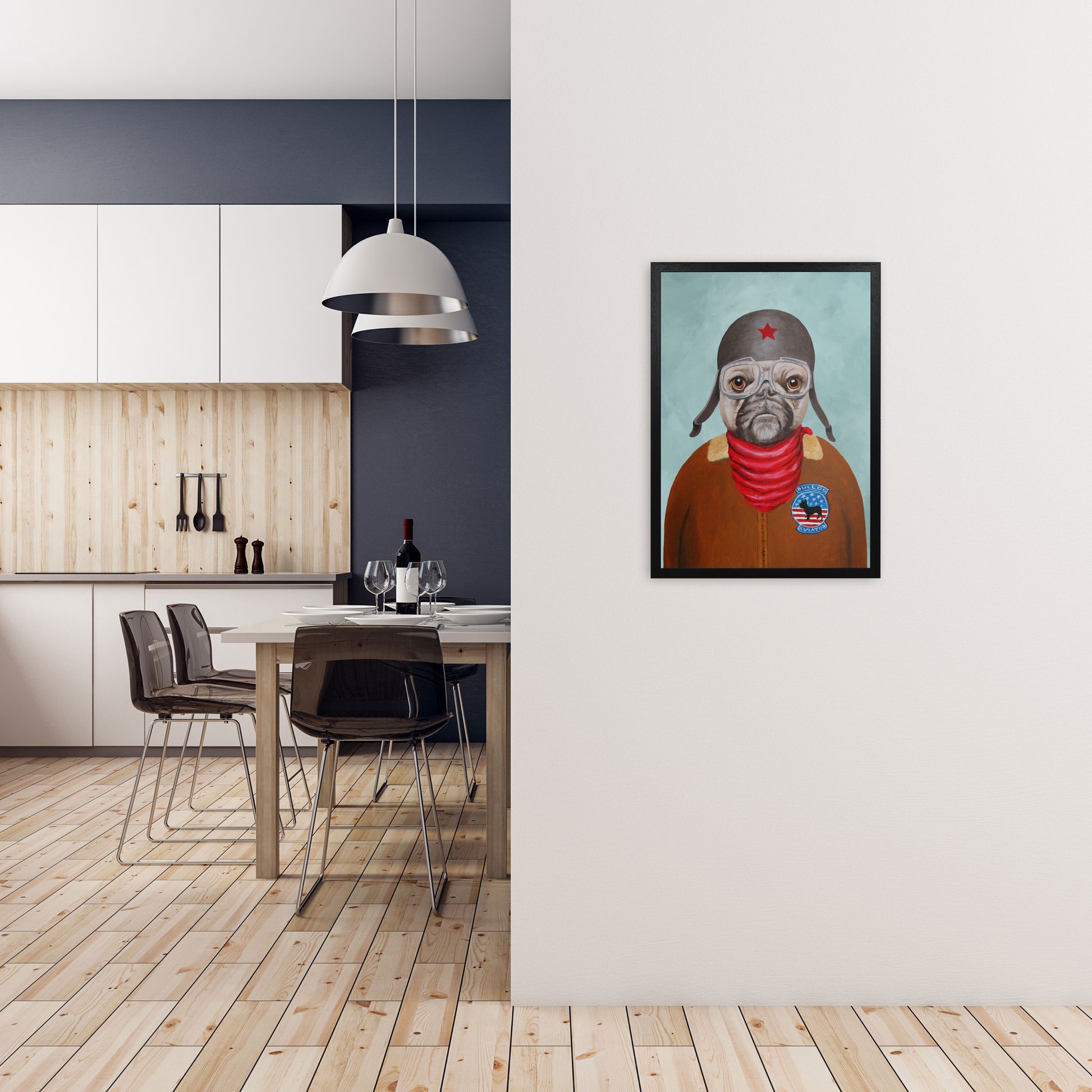 Bulldog With Helmet Art Print by Coco Deparis A2 White Frame