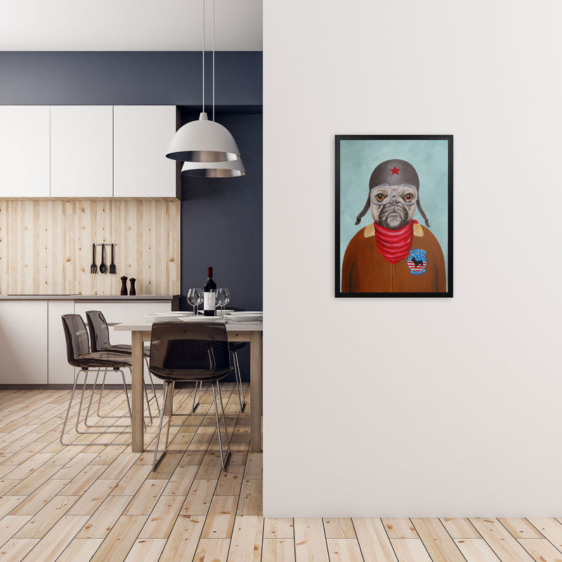 Bulldog With Helmet Art Print by Coco Deparis A2 White Frame