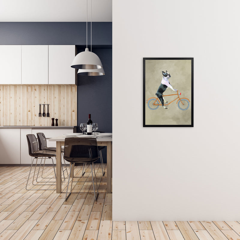 Boston Terrier On Bicycle Art Print by Coco Deparis A2 White Frame