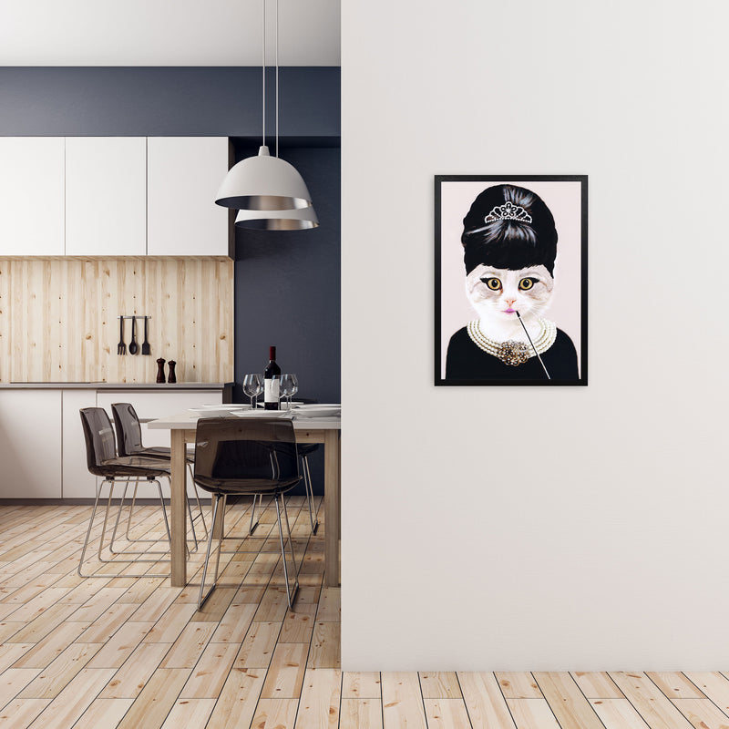 Audrey Hepburn Cat Art Print by Coco Deparis A2 White Frame