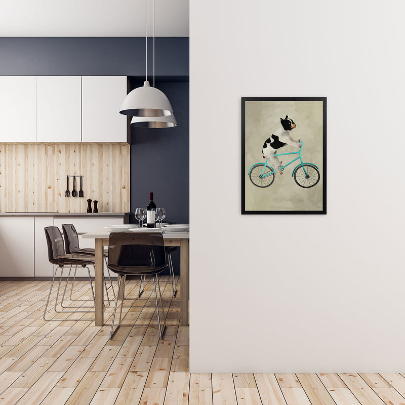 Bulldog On Bicycle Art Print by Coco Deparis A2 White Frame