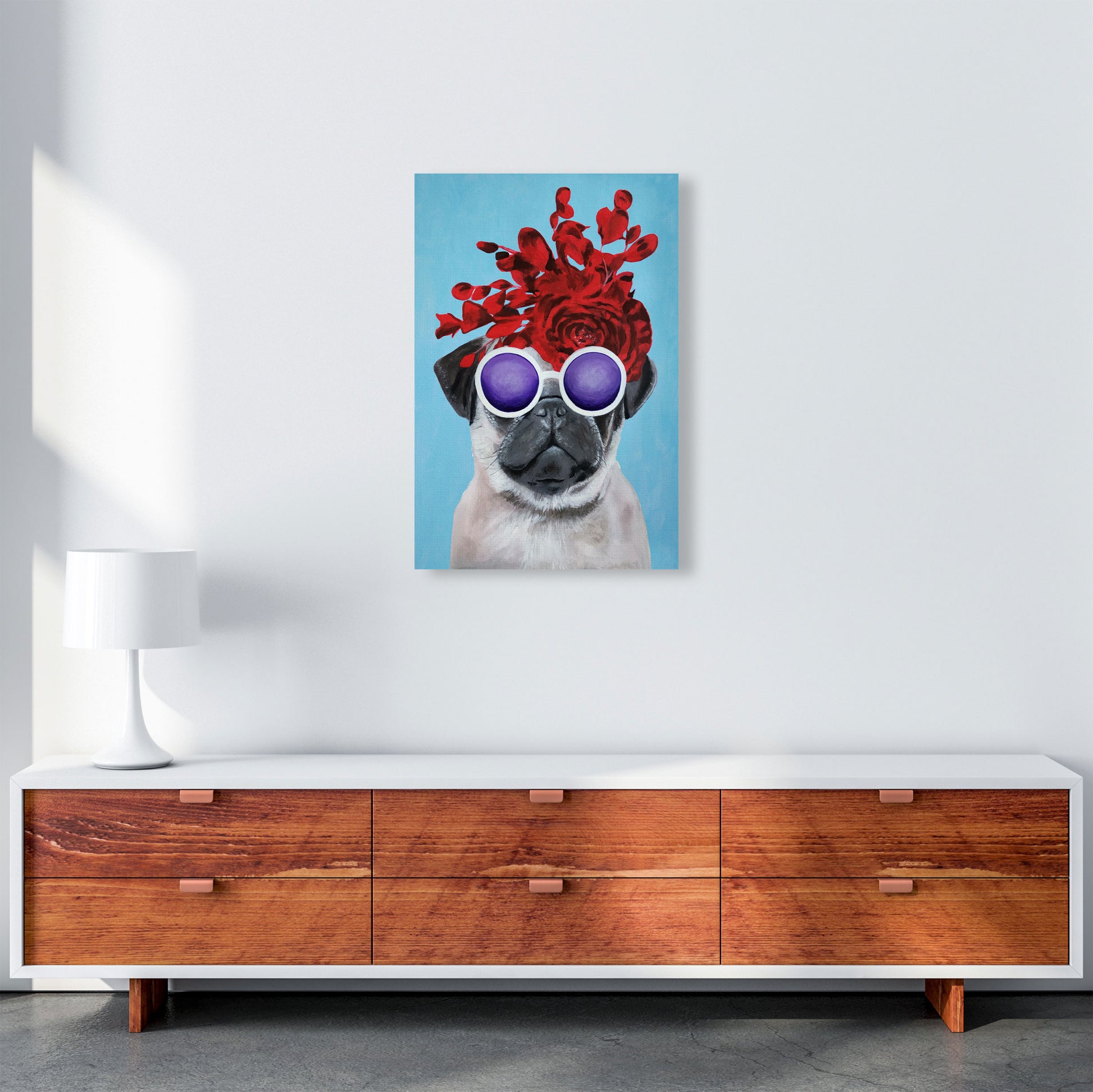 Fashion Pug Blue Art Print by Coco Deparis A2 Canvas