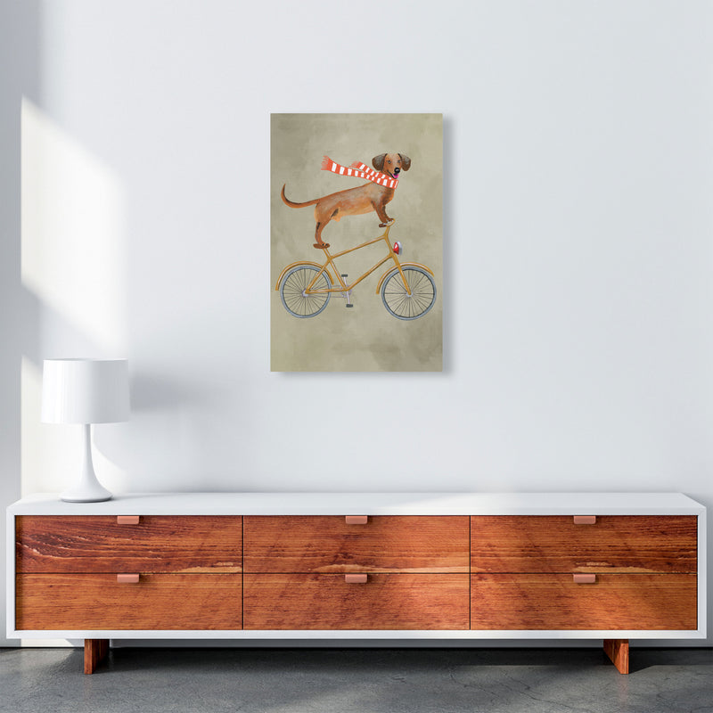Daschund On Bicycle In The Winter Art Print by Coco Deparis A2 Canvas