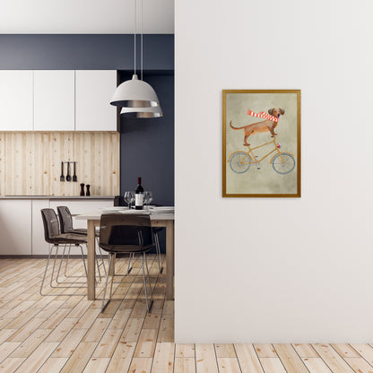 Daschund On Bicycle In The Winter Art Print by Coco Deparis A2 Print Only
