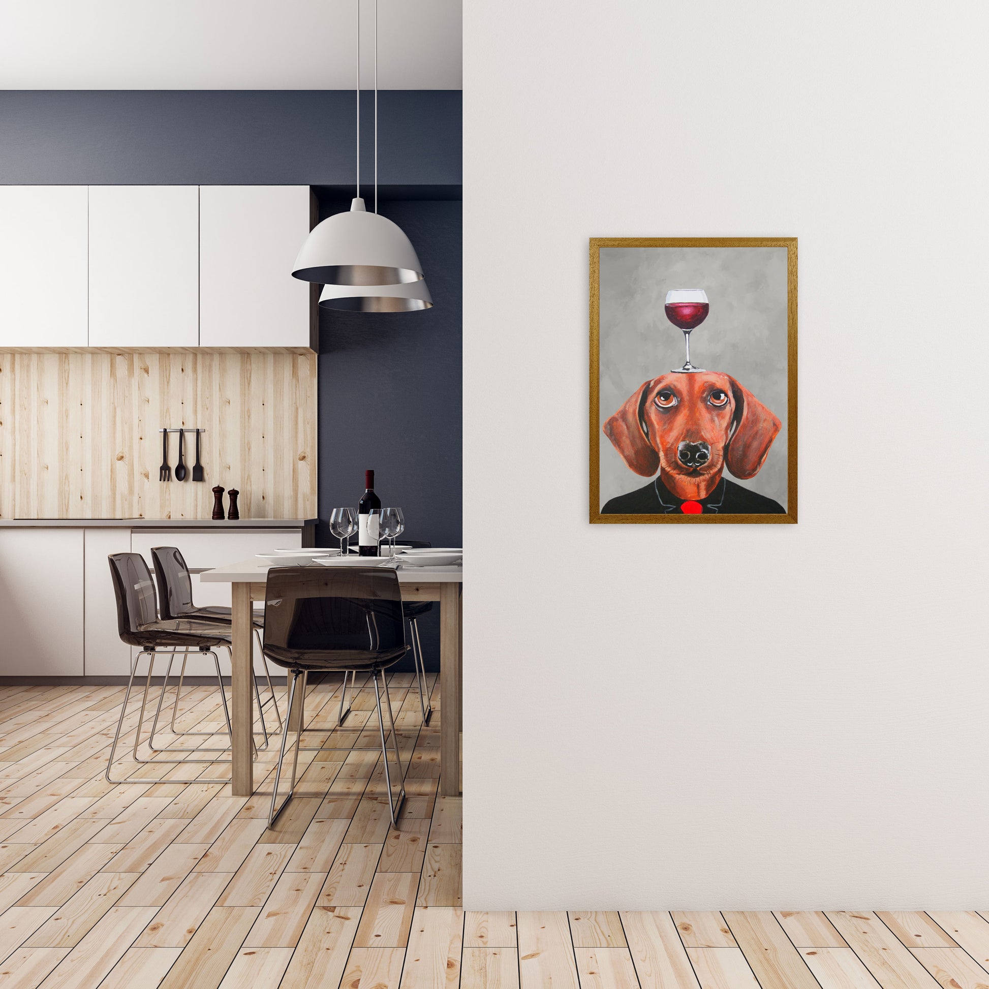 Daschund With Wineglass Art Print by Coco Deparis A2 Print Only