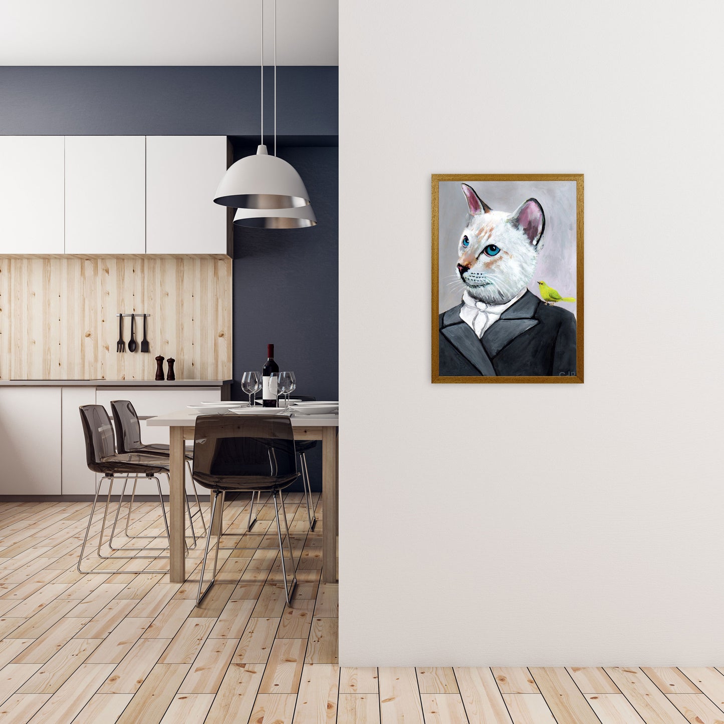 Cat With Bird Art Print by Coco Deparis A2 Print Only