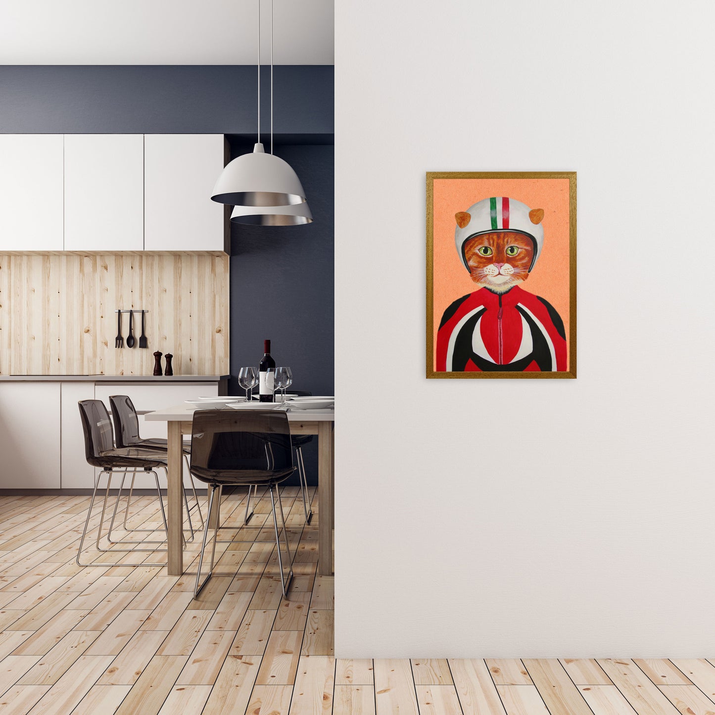 Cat With Helmet Art Print by Coco Deparis A2 Print Only