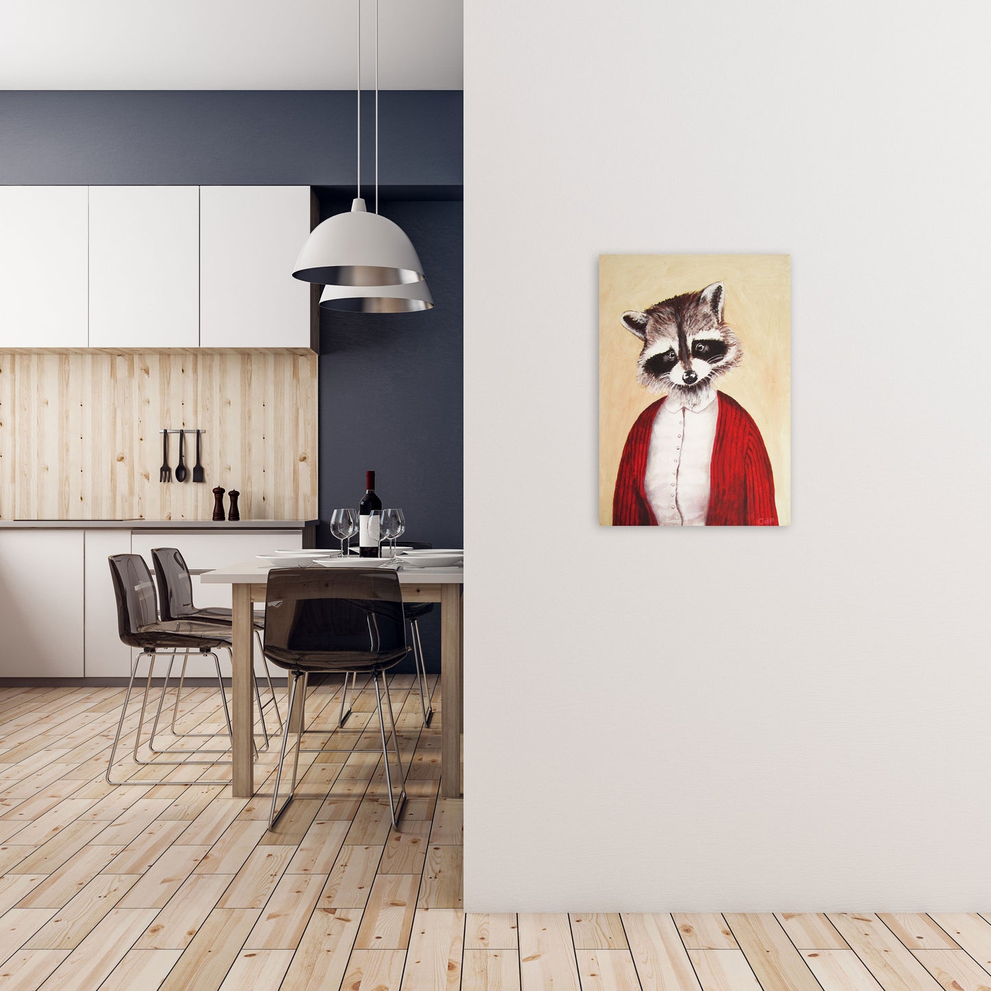 Racoon Art Print by Coco Deparis A2 Black Frame