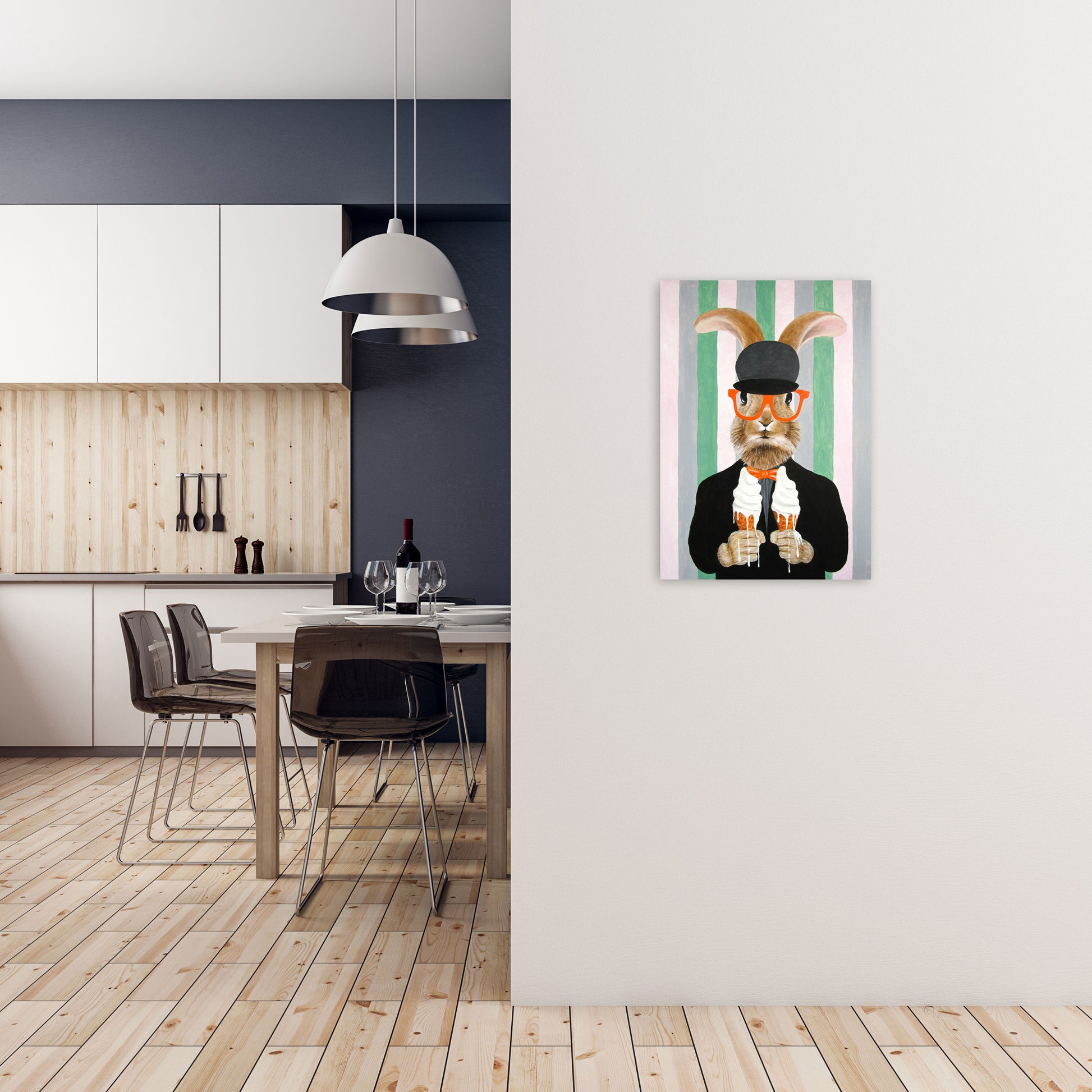 Rabbit With Melting Ice-Creams Art Print by Coco Deparis A2 Black Frame