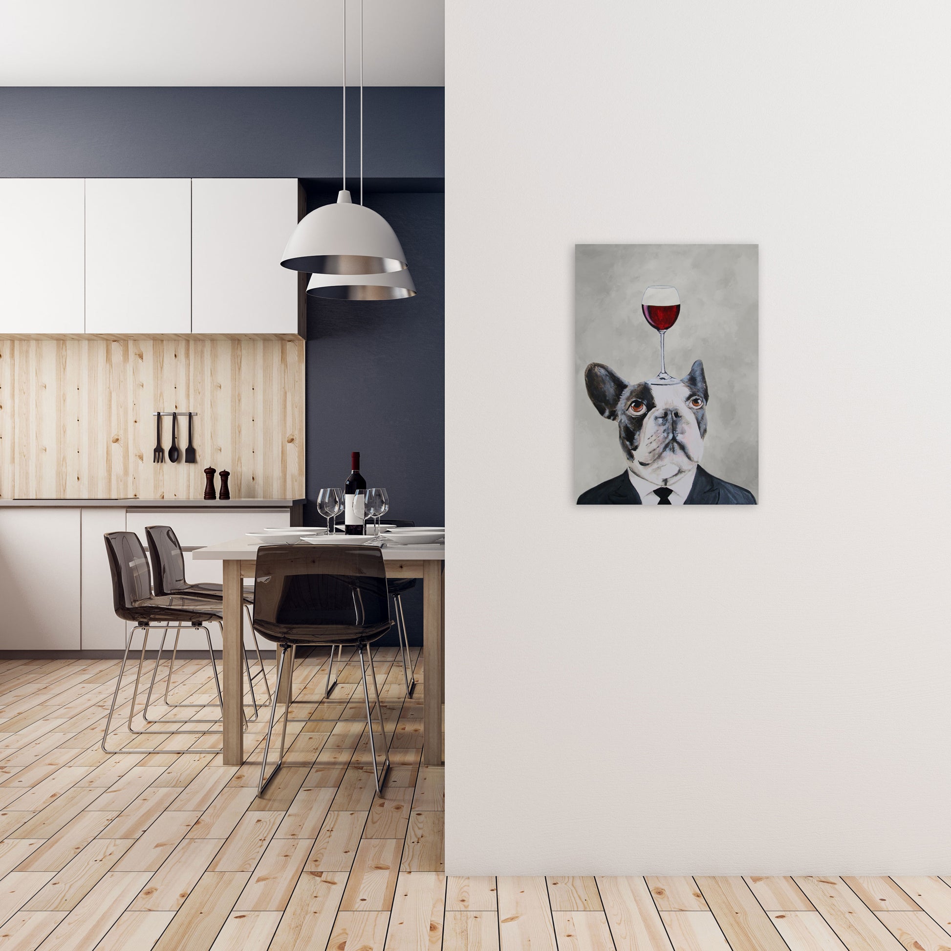 French Bulldog With Wineglass Art Print by Coco Deparis A2 Black Frame