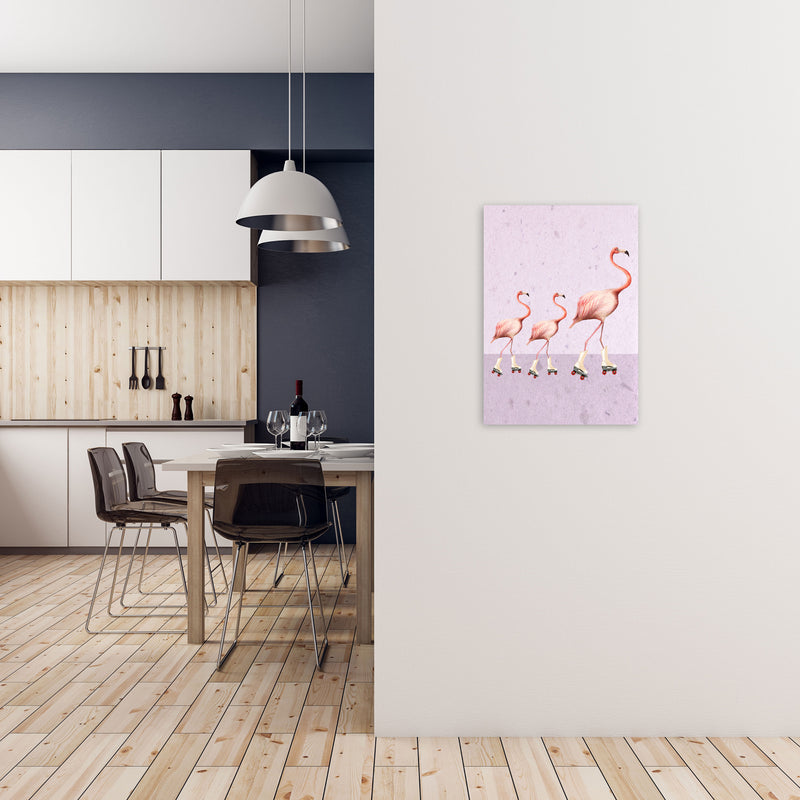 Flamingos Rollerskate Familly Art Print by Coco Deparis A2 Black Frame