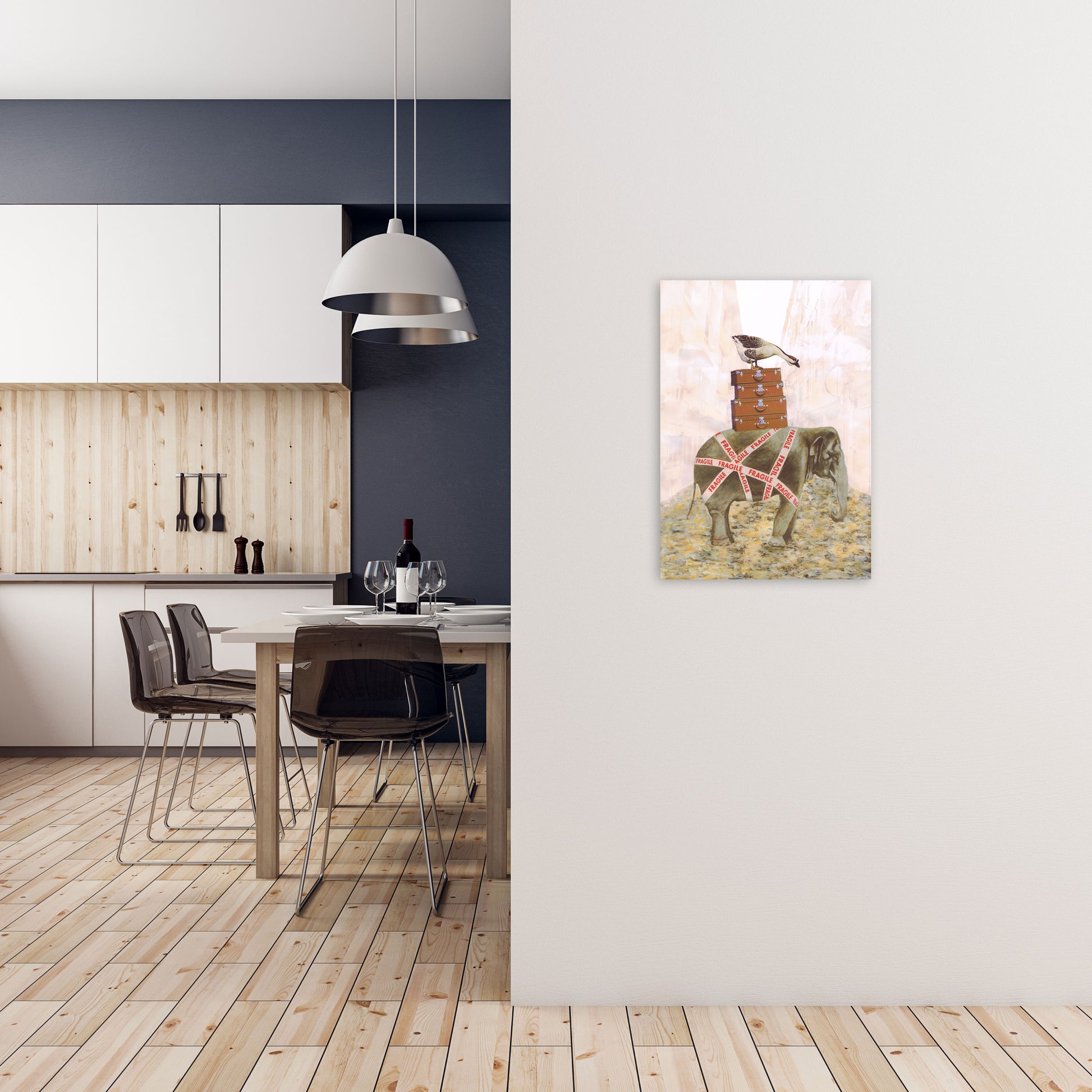Elephant With Goose Art Print by Coco Deparis A2 Black Frame