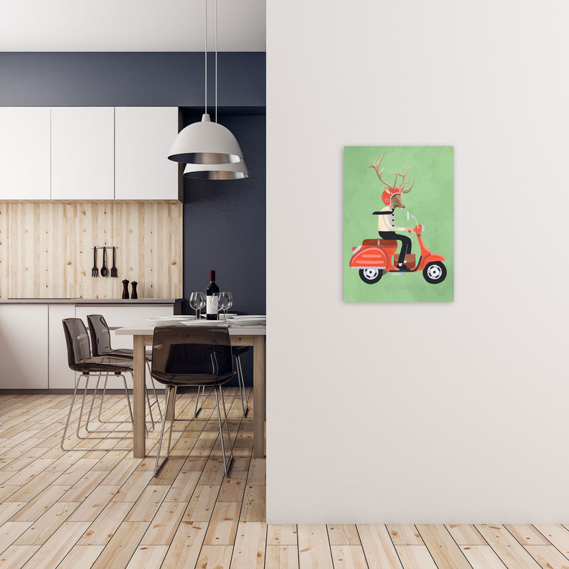 Deer On Scooter Art Print by Coco Deparis A2 Black Frame