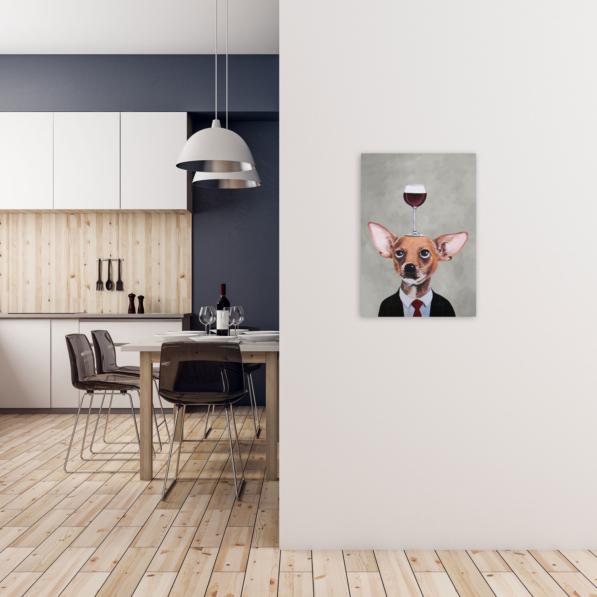 Chihuahua With Wineglass Art Print by Coco Deparis A2 Black Frame